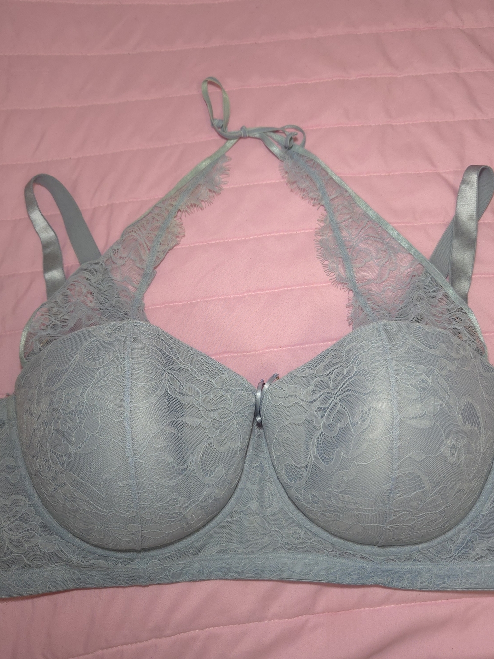 Lace Halter Bralette in Light Gray